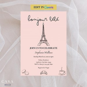 Paris Baby Shower Invitation, Bonjour Bebe, Paris Theme Shower, Paris Invitation, Neutral Digital Baby Shower Invitation, Bonjour Momma - Etsy