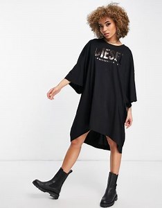 Diesel D-Extra graphic oversized t-shirt dress in black | ASOS