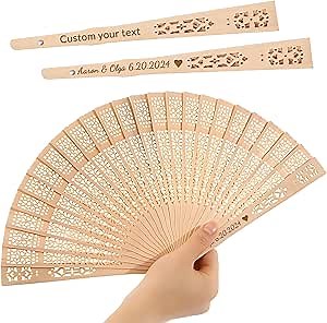 Bulk 100Pcs Custom Wedding Fans for Guests - Personalized Wooden Engraved Text Folding Hand Fans for Party Favors Bridal Shower Wedding Gifts for Guests (100)