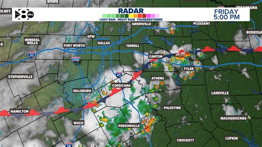 5pm update: Coverage of showers and storms is a bit higher this afternoon from Waco towards Tyler. Severe storms are not expected, but a quick downpour with strong winds cannot be ruled out. #wfaaweather | WFAA Weather