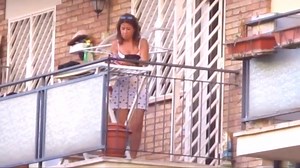 spying neighbour milf with great legs on balcony
