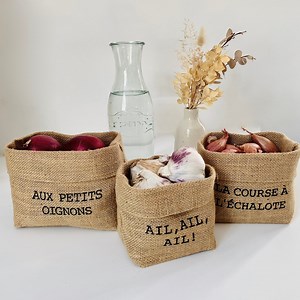 Burlap Basket, Bin, or Bowl for Storing Onions, Shallots, and Garlic in the Kitchen. Storage Bin for Condiments. - Etsy