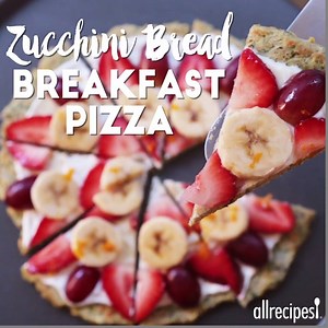 Zucchini bread breakfast pizza layered with Greek yogurt, fruit, and maple syrup. http://bit.ly/1WXXDv8 | Allrecipes