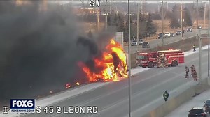 WATCH: WisDOT released new video of a Tuesday semitruck fire that shut down I-41 near Menomonee Falls. fox6now.com/traffic | FOX6 News Milwaukee