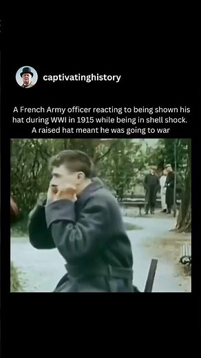 A French Army officer reacting to being shown his hat during WWI in 1915 #war#shock#ww1#france