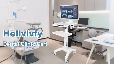 Dental Clinic Cart - Medical cart with Two Trays and Scanner Holder, Medical Trolley with Wheels