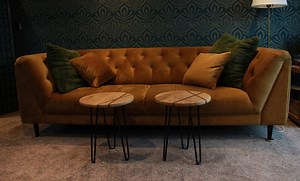 Pair of Oak and Walnut Round Side Tables - Etsy UK