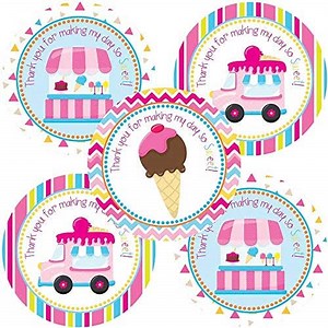 Ice Cream Party Thank You Sticker Labels by Adore By Nat - Girls Party Favor Labels and Envelope Seals - Set of 30