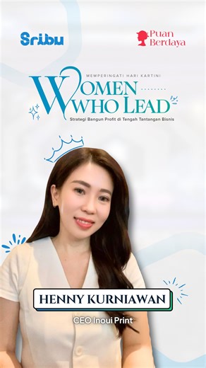 🔥 Sudah saatnya pemilik bisnis perempuan unjuk gigi! Henny Kurniawan, CEO & Founder @textile_printing , akan hadir di Women Who Lead by Sribu untuk berbagi langsung strategi bangun profit di tengah tantangan bisnis yang makin pelik. Dengan pengalaman membangun bisnis dari nol hingga dikenal luas, Bu Henny akan buka-bukaan seputar: ✨ Cara membangun brand kuat & sustainable ✨ Leadership di dunia kerja yang dinamis ✨ Strategi adaptasi di tengah tantangan ekonomi Kalau kamu pemilik bisnis atau calo