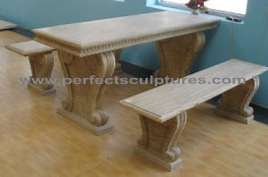 [Hot Item] Stone Marble Garden Table Bench for Antique Garden Decoration (QTS014)
