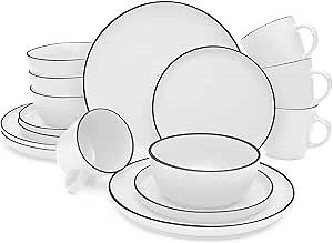 MÜLLERHEIM 903 Minimalist Collection 16-Piece Contemporary Ceramic Stoneware Dinnerware Sets for 4, Matte Frost White French Style Plates and Bowls sets, Dinner Plates Set, Salad Dish Set, Bowls, Cup