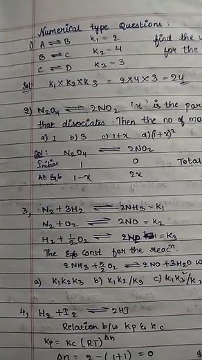 Chemical equilibrium related eamcet bits
