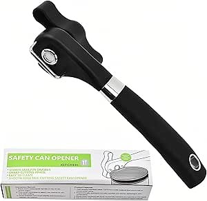 Safe Cut Can Opener Manual Smooth Edge Lid Openers Kitchen Accessories (Black)
