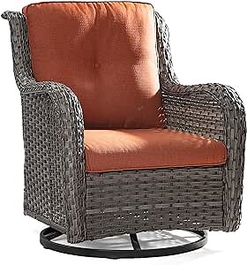 Outdoor Swivel Rocker Patio Chair - Outdoor Wicker Swivel Glider Chair with Olefin Fabric Cushions Suitable for Backyard Deck and Porch(Mixed Grey/Orange)
