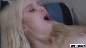 Blonde Lexi Lore gets fucked by TS Ava Holt