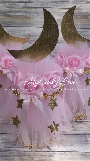 Moon Baby Shower Centerpiece: Pink Tulle, Gold Stars - Etsy