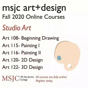 Have you registered for fall 2020? Search open clases msjc.edu/fall Most Classes offered meets CSU/UC requirements Featured Classes offered: Art 108 Beginning Drawing Painting I Painting II 2D Design 3D Design #msjc #msjcart #msjcfall2020 | Mt. San Jacinto College