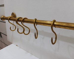 Rustic Unlacquered Brass Pot Rail With S-hooks for Pots, Pans, and More - Etsy