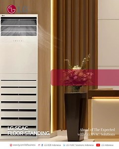 AC LG Floor Standing hadir sebagai solusi pendinginan untuk ruang komersial besar seperti ruang kantor, lobi hotel, restoran dan ruang pertemuan. AC LG Floor Standing dapat mencapai suhu yang ditentukan lebih cepat dengan pendinginan yang lebih kuat. Kecepatan dan volume udara yang kuat memungkinkan aliran udara mencapai hingga 20 meter. Dengan distribusi udara yang merata dan kontrol suhu otomatis, produk ini memastikan kenyamanan yang konsisten tanpa mengganggu estetika ruangan. Desain berdiri