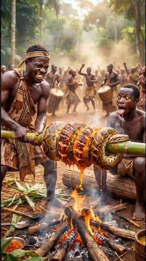 Cooking Python: GIANT African Snake Roast - Mbuti Forest Ritual! 🐍🔥 #shortsviral