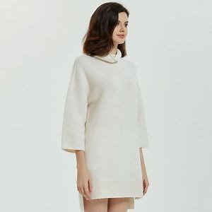 [Hot Item] Aurora 100% Cashmere Integrally Knitting Seam-Free Cowl-Neck Winter High-Low Hem Dress