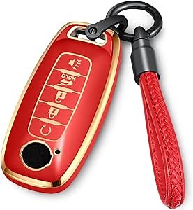 Lcyam Key Fob Cover Case Women Girls Key Ring Compatible with Nissan 5 Button Pathfinder Rouge 2023 2024 Car Keyless Remote, Red