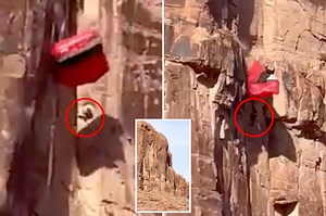 Video captures BASE jumper slam into Utah cliff, dangle above ground