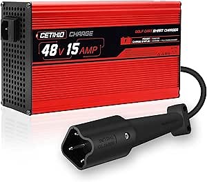 Yamaha G29 48V Golf Cart Battery Charger - 15A Trickle Charger, 3 Pin Leaf Plug, Full Charge in 5-8 hrs for Lead Acid Batteries