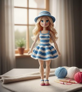 Handmade Crochet Fashion Doll – Striped Dress & Sun Hat and Shoes - Etsy Canada