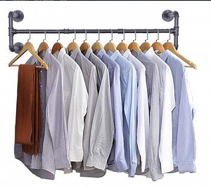 [Hot Item] Industrial Pipe Rack Wall Mounted Heavy Duty Black Iron Garment Rack Space-Saving Iron Garment Rack