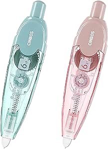 Refillable Retractable White Correction Tape, White Smooth Pull Out Correction Tape, Cute Correction Tape for Office Supplies, 2 PCS (CS-09)