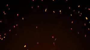 Burning Red Hot Sparks Flying Large Fire Flame Black Background