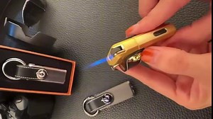 Butane Torch Lighter,Jet Torch Lighter,Keychain Lighter,Blue Flame, Refillable Butane Windproof Lighter with for Candle Camping Grill BBQ Kitchen (Gold)