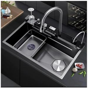 [Hot Item] Wash-Basin Waterfall-Faucet Stainless Steel PVD Nano Multifunctional Smart Kitchen Sink with Accessory