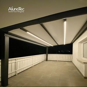 [Hot Item] Kustomisasi Pabrik Aluminium Tahan Air Gazebo Komersial Kontrol Jarak Jauh Lipat Otomatis Kanopi Melengkung Pergola Sistem Atap Louver Tirai yang Dapat Ditarik