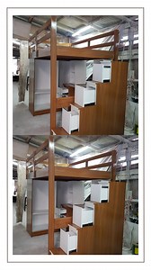 12K views · 101 reactions | Single-Sized Loft Bed in a Striking Two-Tone Duco Paint Finish. Featuring a Sliding Door Cabinet Underbed, Convenient Study Table with Drawers and Shelves, and Handy Drawer Steps Storage. | Persquare | Facebook