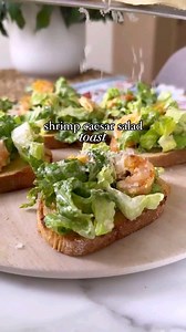 Shrimp Caesar Salad Toast Reposted from @everything_delish 😜 comment SALAD below, and I’ll dm you the recipe directly! 🫶 enjoy xx Shrimp Caesar Salad Toast Serves 4 1 lb. shrimp, peeled and deveined 2 cups romaine, shredded 1/2 cup parmesan cheese, grated 1/2 lemon, juiced 2 egg yolks 2 anchovies 2 garlic cloves 1 tbsp dijon mustard 1 cup olive oil 1 cup parmesan cheese, grated 1/2 lemon, juiced few dashes Worcestershire salt & pepper 1 baguette, sliced 2 tbsp olive oil salt & pepper #caesarsa