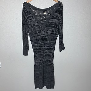 NIKIBIKI grey open knit sexy Sweater Dress Sz M v-neck drop sleeve body-con base