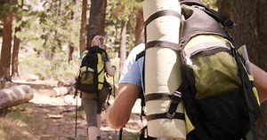 一对成年夫妇在森林小径上徒步旅行，将漂浮的社交媒体通知图片叠加在一起。冒险，探索，自然，荒野，户外，徒步，宁静 库存影片视频（100% 免版税）3784118771 | Shutterstock