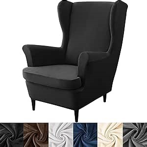 HFCNMY Wingback Chair Covers, 2 Piece Stretch Velvet Wingback Chair Slipcover-Thick Wing Back Chair Covers with Arms-Wing Chair Slipcover-Wing Back Chair Slipcovers with Elastic Bottom Black