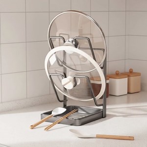 Kitchen Pot Lid Storage Rack - Pot Lid Organizer, Multifunctional Pot Lid Holder While Cooking, Rust-Resistant Carbon Steel, For Cutting Boards, Spoons, Utensils (Single-layer)