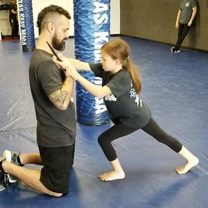 Cody decided to teach his daughter some of the adult level knife defenses today. She learned them faster them he originally did. | Texas Krav Maga