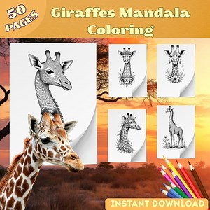 Giraffe Mandala Coloring Book: 50 Elegant Giraffe Designs for Teens & Adults, Printable PDF - Etsy