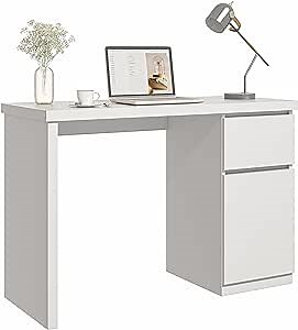 furtble Computer Desk with Drawers, 43 Inch Wood Work Desk, Home Office PC Desk Workstation with Storage, Modern Computer Table for Bedroom, Living Room, White