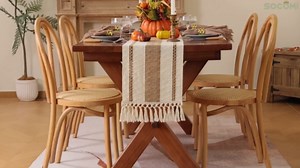 Socomi Boho Table Runner Macrame Long Christmas Farmhouse Woven Cotton Linen Rustic Coffee Table Runner with Tassels for Dresser Scarf Home Decor Dining Room 12x108 in Pink