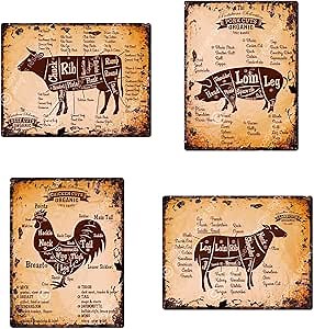 Amazon.com: Chic Sign Meat Cuts Pack of 4 Rustic Vintage Kitchen Wall Decor 9"x12" Metal Plate Home Store Decor Plaques (Beef-Pork-Chicken-Lamb) : Home & Kitchen