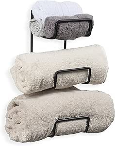 Wallniture Boto Towel Rack for Bathroom Wall Decor, Wrought Iron Organization and Storage Unit, Wall Mount Towel Holder, 3 Sectional, Black