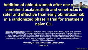 ASH Insights: Addition of Obinutuzumab After 1 Year Combined Acalabrutinib and Venetoclax is Safer and Effective Than Early Obinutuzumab in a Randomized Ph2 Trial for Treatment Naive CLL