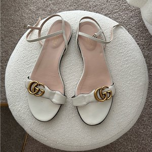 Gucci White and Gold Sandals with Iconic GG Logo