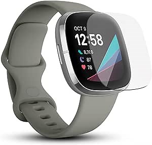 Wasserstein Screen Protector for Fitbit Sense, Versa 3, and Versa 4 - Made for Fitbit - Full Screen Protection for Your Fitbit Device (3 Pack, Transparent)